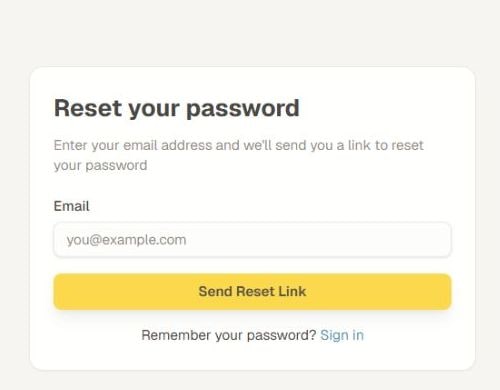 The current password-recovery form with the email field, Send Reset Link action, and return-to-sign-in link.
